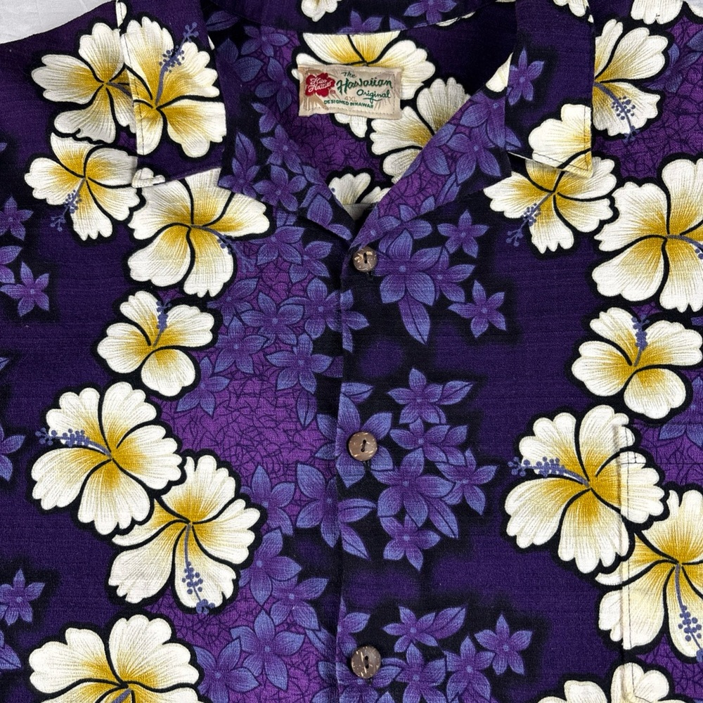 Vtg Hilo Hattie Purple Hawaiian Floral Button-Down Shirt 4XL